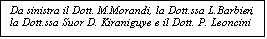 Casella di testo: Da sinistra il Dott. M.Morandi, la Dott.ssa L.Barbieri, la Dott.ssa Suor D. Kiraniguye e il Dott. P. Leoncini